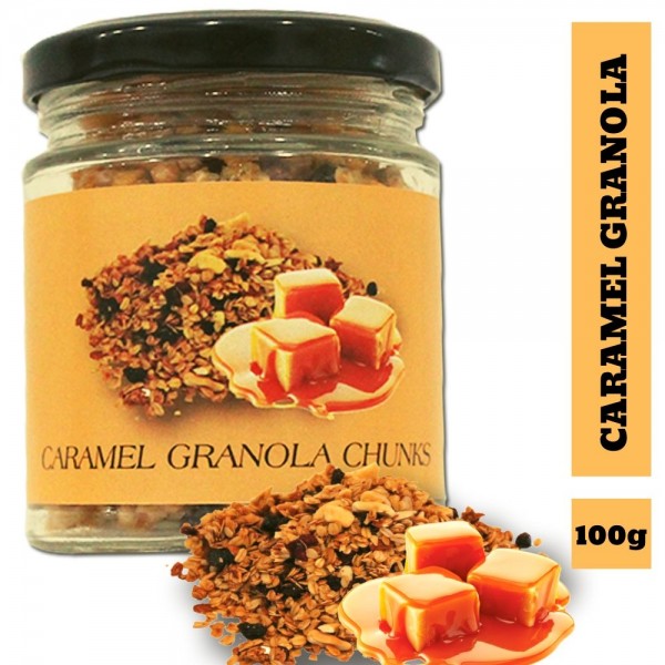 BOGATCHI Daily Snacks Caramel Granola Chunks -  GLUTEN FREE | VEGAN |Snacks with Oats, Cornflakes, Almonds,  Honey, Cranberry,  100g
